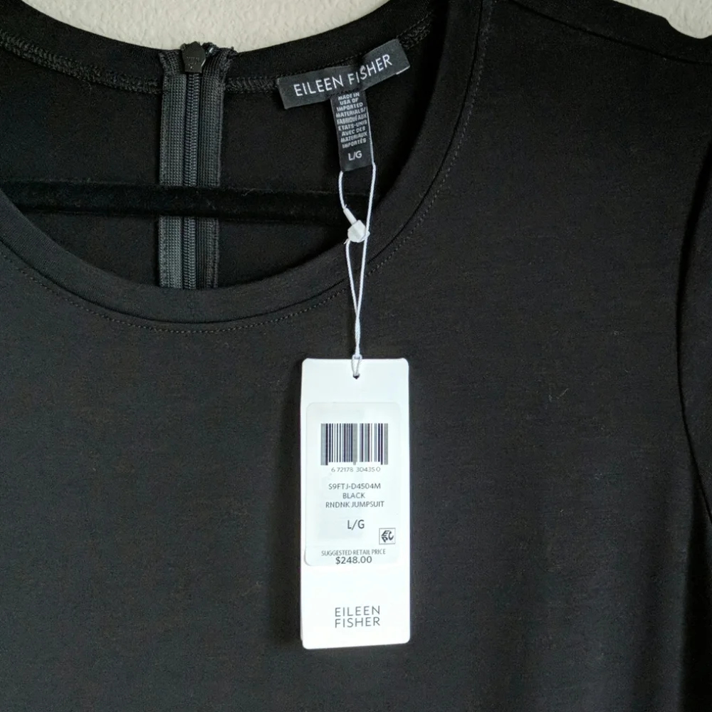 Eileen Fisher Black Short-Sleeve Jumpsuit - Picture 2 of 5